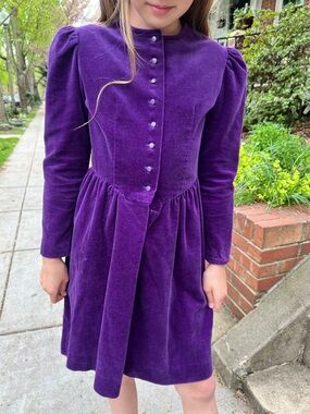 Girls' Velvet Purple Button-Front Coat Dress